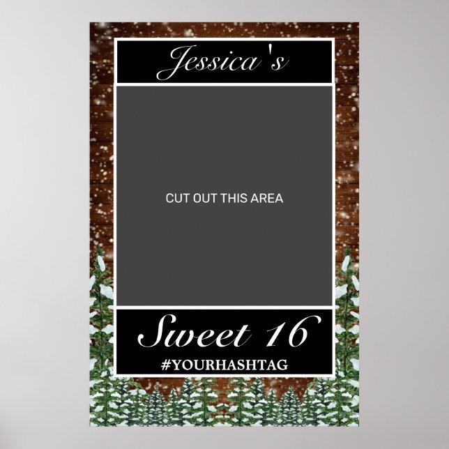 Black Snowy Wood & Forest Pine Sweet 16 Foto Prop. Poster (Vorne)