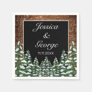 Black Snowy Wood & Forest Pine Wedding Serviette