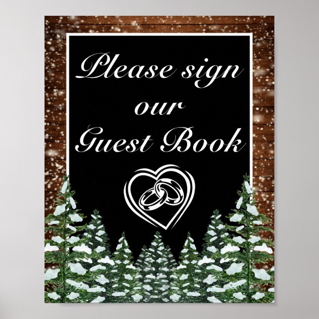 Black Snowy Wood & Forest Pine Wedding Sign Poster (Vorne)