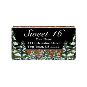 Black Snowy Wood & Forest Rural Sweet 16 Adresse Adressaufkleber