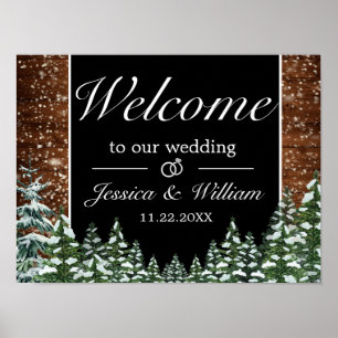 Black Snowy Wood & Forest Wedding Willkommenszeich Poster