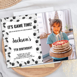 Black Soccer Birthday Einladung mit Foto