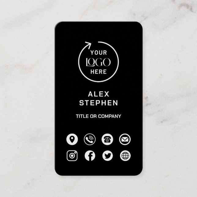 Black Social Media Modern Logo Business Card Visitenkarte (Vorderseite)