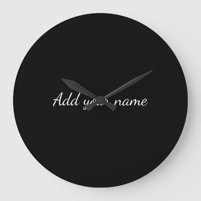 Black solid add name text message here throw pillo große wanduhr (Vorderseite)