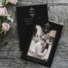 Black Sophisticy Blüh Chic Golden Initials Einladung