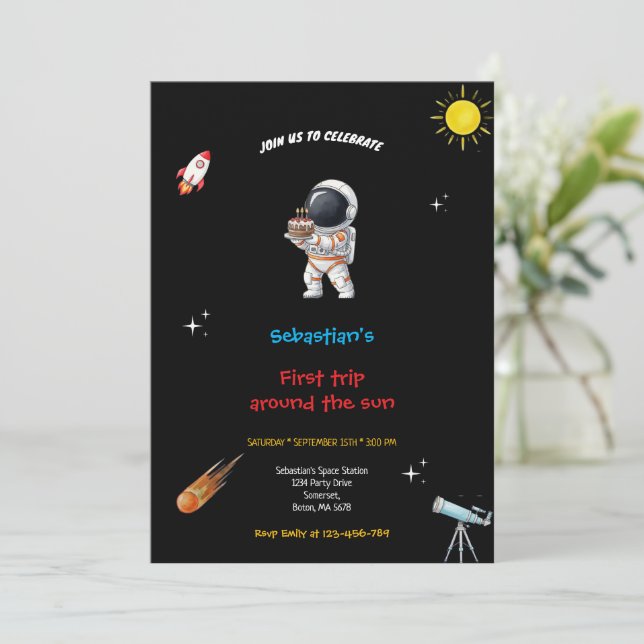 BLACK SPACE BIRTHDAY INVITATION EINLADUNG (Stehend Vorderseite)