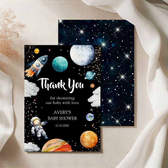 Black Space Rocket Thank You Card Baby Boy Shower Dankeskarte (Von Creator hochgeladen)