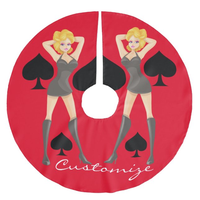 Black Spades Blonde Queen Thunder_Cove Polyester Weihnachtsbaumdecke (Vorderseite)