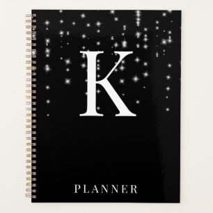 Black Sparkle Modern Glam Monogram Planer