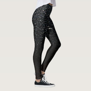 Black Sparkules Imitate Glitzer Night Sky Leggings