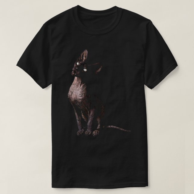 Black Sphynx Cat Goth and Death Metal  T-Shirt (Design vorne)