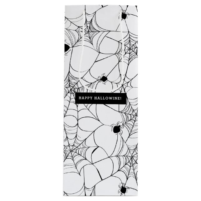 Black Spider Web Halloween Hallowine Geschenktüte Für Weinflaschen (Vorderseite)