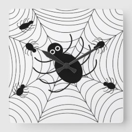 Black Spider Web Halloween Quadratische Wanduhr