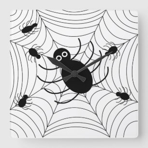 Black Spider Web Halloween Quadratische Wanduhr