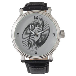 Black Spiral, DIY Name White & Blk Kontur, Grau Armbanduhr