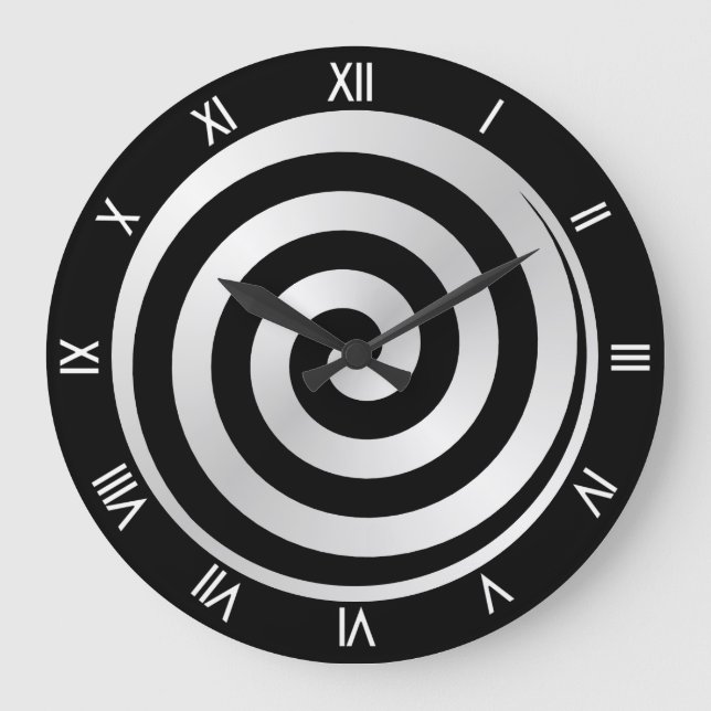 Black Spiral Hypnotic Wall Clock Große Wanduhr (Vorderseite)