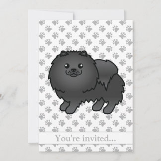 Black Spitz Niedlich Cartoon Dog Geburtstagsparty Einladung