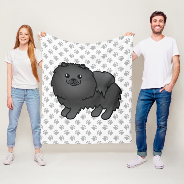 Black Spitz Niedlich Cartoon Dog & Paws Fleecedecke (Beispiel)