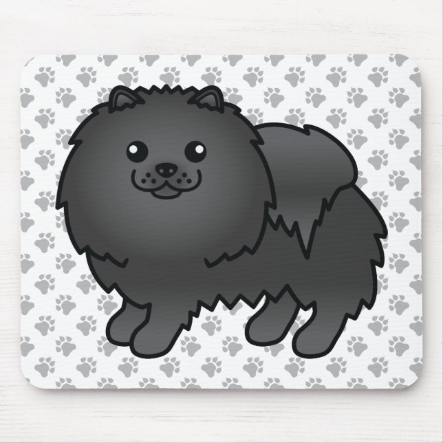 Black Spitz Niedlich Cartoon Dog & Paws Mousepad (Vorne)