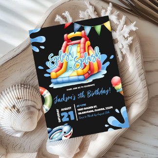 Black Splish Splash Summer Pool Party Geburtstag Einladung