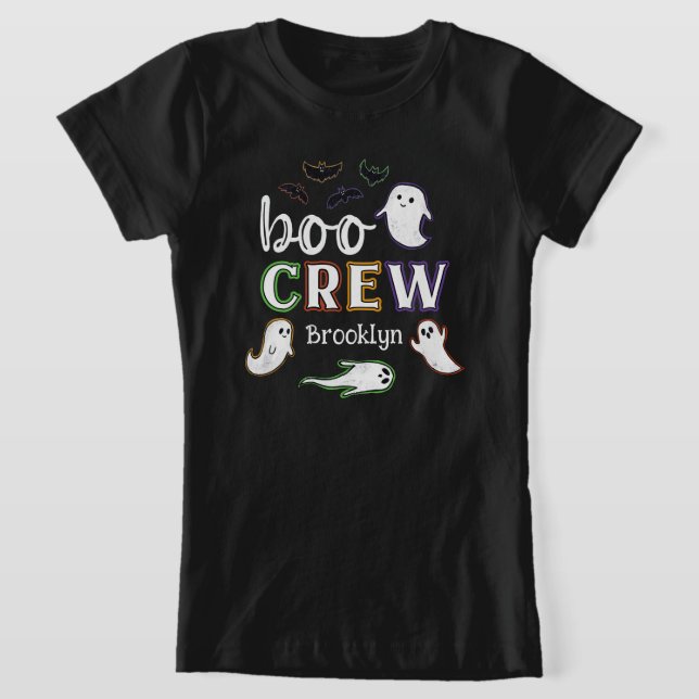 Black Spooky Bats & Ghosts Halloween Boo-Crew T-Shirt (Ablage )