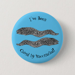Black spotted moray eel cartoon illustration button