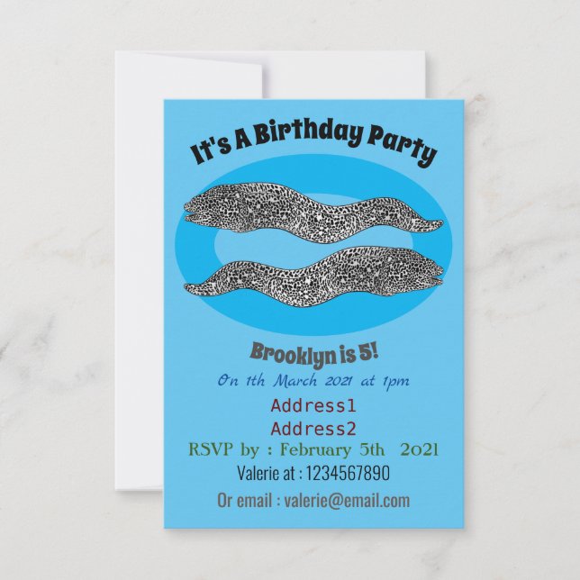 Black spotted moray eel cartoon illustration einladung (Vorderseite)