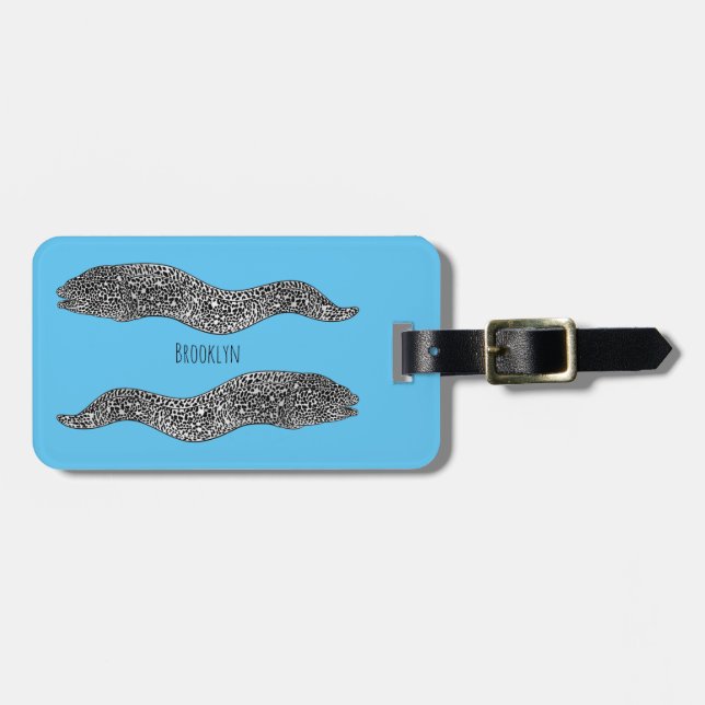 Black spotted moray eel cartoon illustration gepäckanhänger (Vorderseite horizontal)