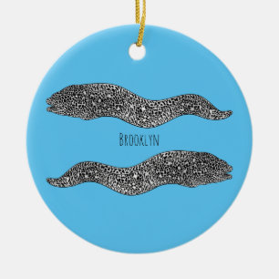 Black spotted moray eel cartoon illustration keramik ornament