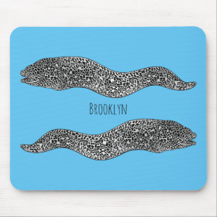 Black spotted moray eel cartoon illustration mousepad