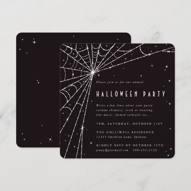 Black Square Diamond Spider Web-Halloween-Party Einladung (Vorne/Hinten)