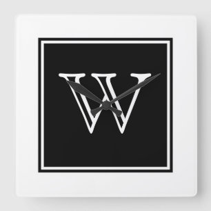 Black Square Monogram Clock Quadratische Wanduhr