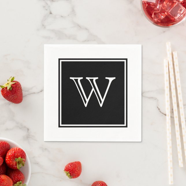 Black Square Monogram Paper Napkins Serviette (Beispiel)