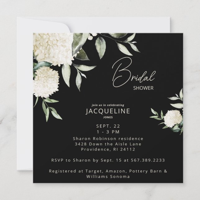 Black Square White Hydrangeas Brautparty (Vorderseite)