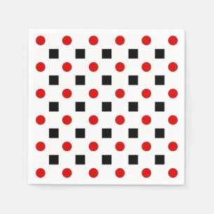 Black Squares Red Polka Dots Muster White BG Serviette