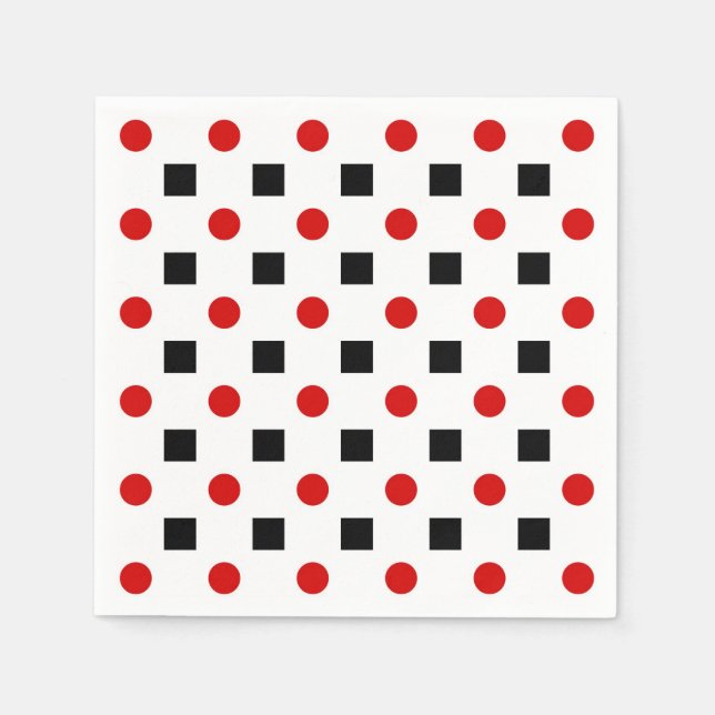 Black Squares Red Polka Dots Muster White BG Serviette (Vorderseite)