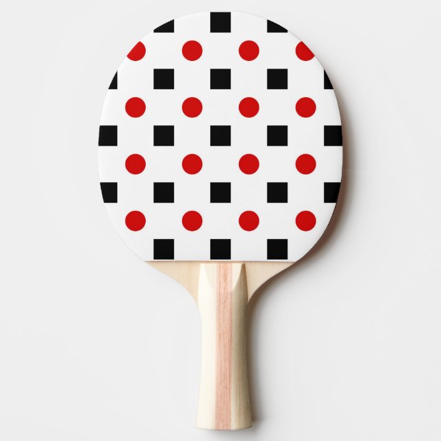 Black Squares Red Polka Dots Muster White BG Tischtennis Schläger (Vorderseite)