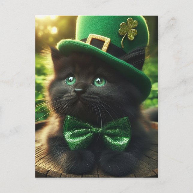 Black St. Patrick's Day Kitten Postkarte (Vorderseite)