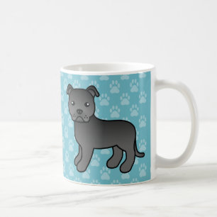 Black Staffordshire Bull Terrier Dog On Blue Tasse