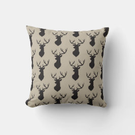 Black Stag Kopf Silhouette Taupe Kissen