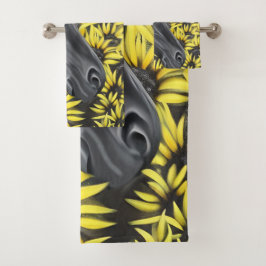 Black Stallion Pferd und Sonnenblumen Badhandtuch Set