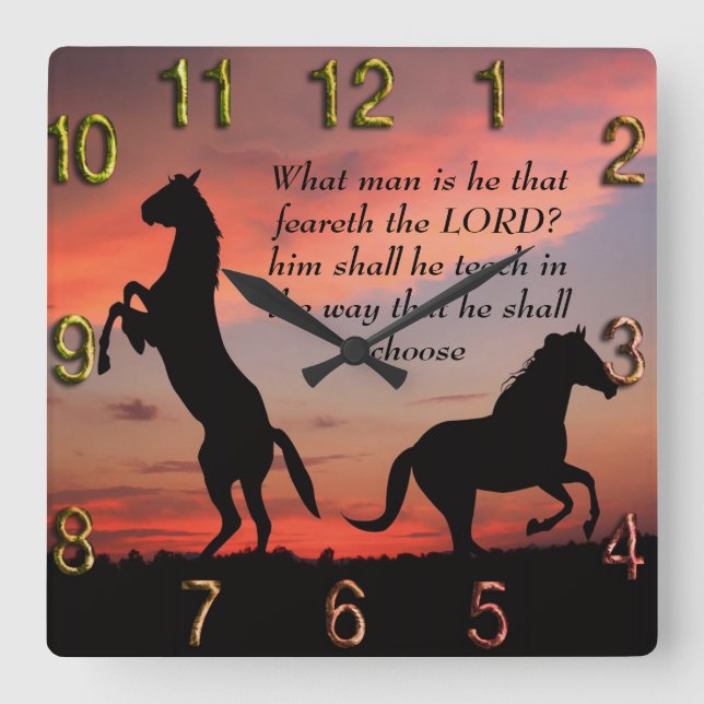 Black Stallone Silhouette Quadratische Wanduhr (Vorderseite)