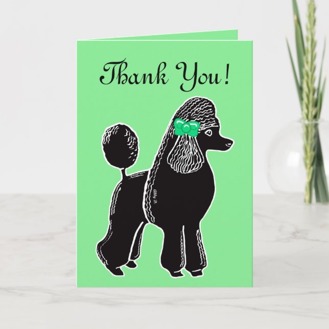 Black Standard Poodle Light Green Danke Karte (Vorderseite)