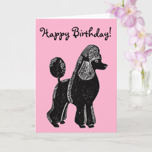 Black Standard Poodle Pink Happy Birthday Card Karte