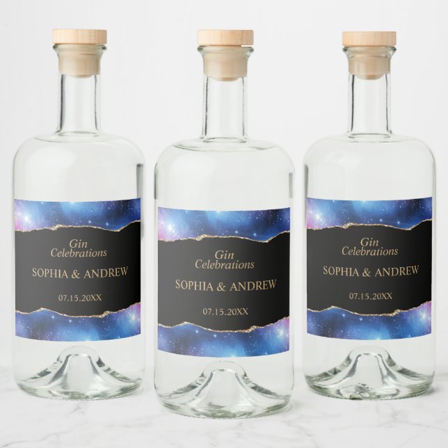 Black & Star Blue Gold Wedding Liquor Flasche Labe Alkoholflaschenetikett (Flaschen)