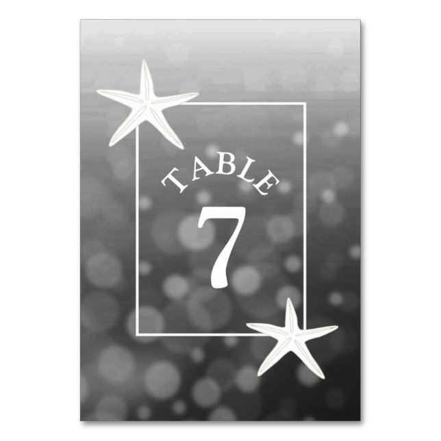 Black Starfish Beach Hochzeitskarte für die Tischn Tischnummer (Vorderseite)