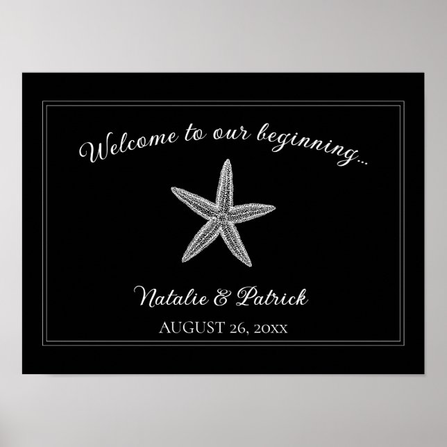 Black Starfish Wedding Welcome Poster (Vorne)