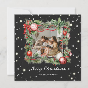 Black Starry Wreath Foto Frohe Weihnachtskarte Feiertagskarte