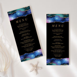 Black & Stars Blue Gold Calligraphy Wedding Menu Menükarte