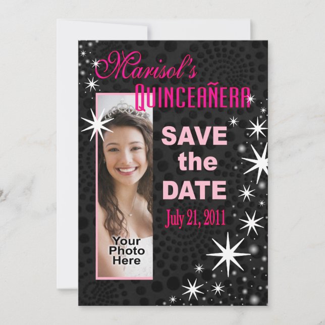Black Stars Quinceañera Foto Party Save The Date (Vorderseite)